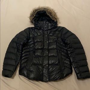 Women’s marmot black down hooded jacket large